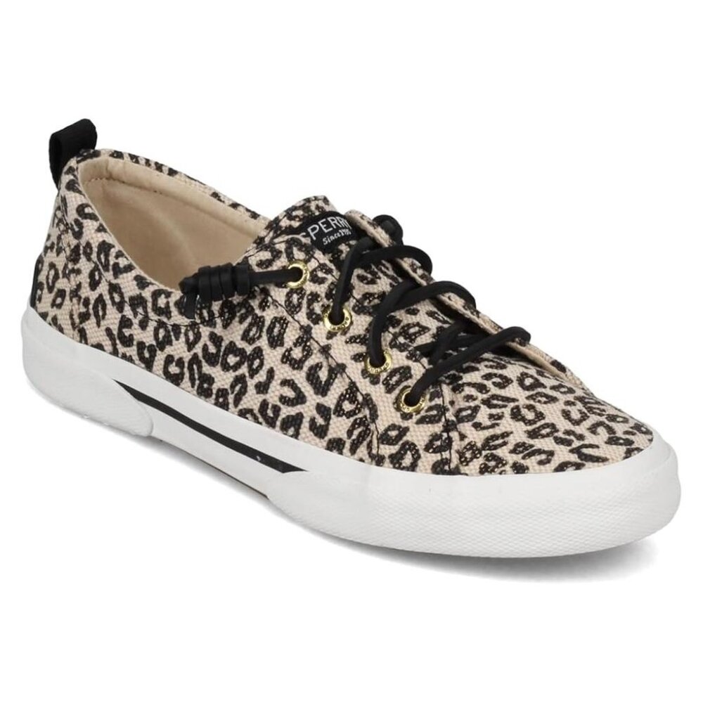 Sperry Leopard-Print Canvas Sneakers in Beige and Black